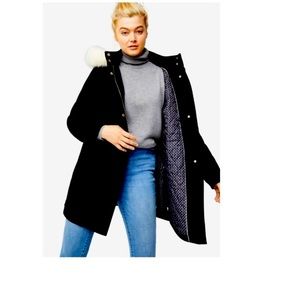 ELLOS 53% WOOL BLEND BLACK COAT WITH HOOD SIZE 28 Approx plus size 2X